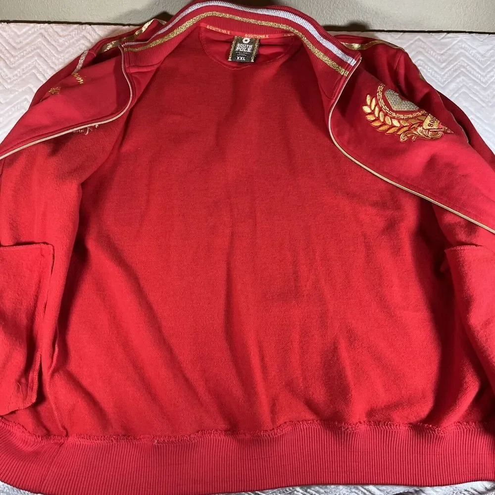 Vtg Southpole Men's XXL Track Jacket Full Zip Embroidered Y2K Hip Hop Red Gold**
